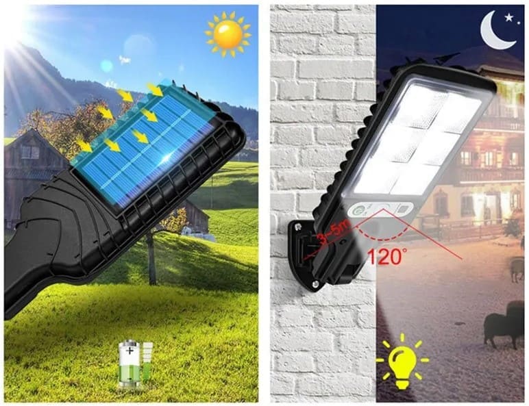 Lámpara Reflectora LED Con Energía Solar, Sensor de Movimiento, Batería Recargable y Control Remoto