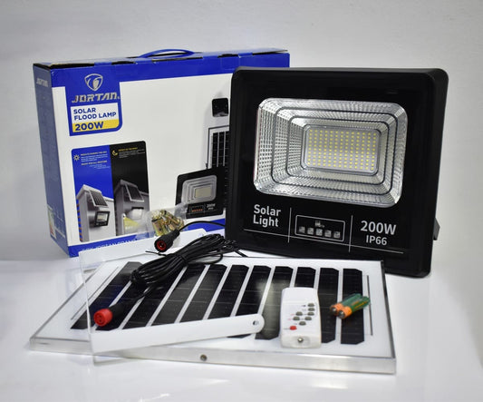 Kit Reflector LED 200W, Panel Solar y Control Remoto Con Temporizador - Jortan