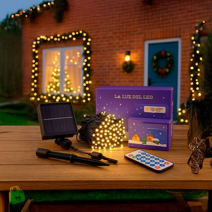 Luces de Navidad 100 Bombillos 10 Metros Con Panel Solar y Control Remoto