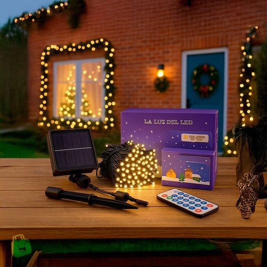 Luces de Navidad 100 Bombillos 10 Metros Con Panel Solar y Control Remoto