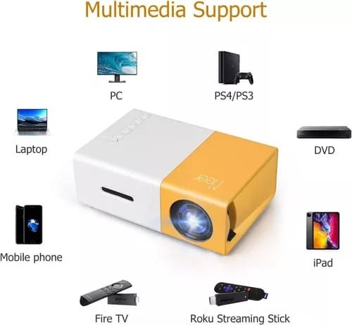 Mini Proyector de Video Portátil 1080p 400 Lúmenes con Altavoz y HDMI/USB/AV/SD