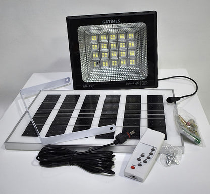 Kit Reflector LED 200W Recargable, Panel Solar y Control Remoto Con Temporizador - GDTimes GD-757