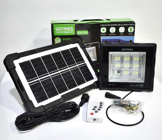 Kit Reflector LED 50W, Panel Solar y Control Remoto Con Temporizador - GDTimes GD-755